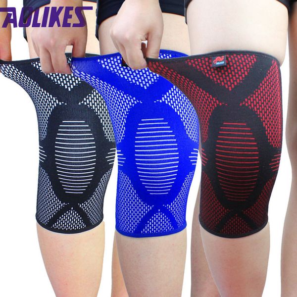 

wholesale- aolikes 1 pcs nylon elastic basketball knee pad for volleyball sports knee support brace leg sleeve kneepad joelheira esportiva