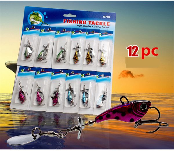 

metal spinner baits 12g 4colors atificial metal vib lure sets sequins fishing hooks bass fishing accessories