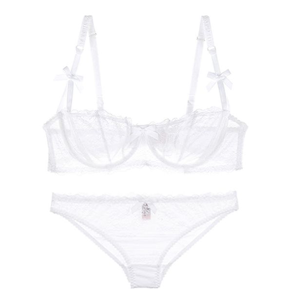 

transparent ultrathin black lace & bra brief sets 1/2 female lingerie suit set cup white push summer up underwear brand hslwn