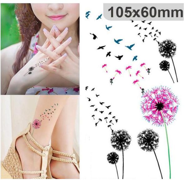 Acheter Autocollant De Tatouage Imperméable à Leau De Couleur Pissenlit Oiseaux Volant Temporaire Tatouage Feuille Autocollant Body Art Faux