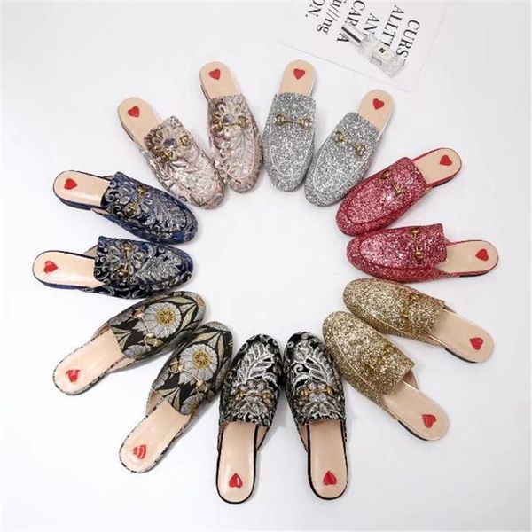 

2017 Luxury Brand Princetown Flash Slippers Women Flat Mules Casual Shoes Fashion Bling Bling Scuffs Slippers Summer Autumn New S03