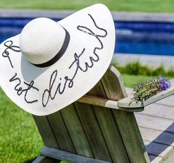 

Женщины Складные флоппи-буквы Sequin Вышивка Солома Sun Hat Summer Wild Large Brim с лентой Trim Beach Cap УФ-защита