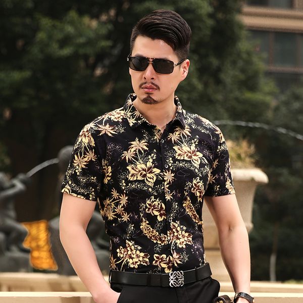 Atacado- verão novo estilo moda havaiana flores tropicais camisa de manga curta homem verão camisa floral