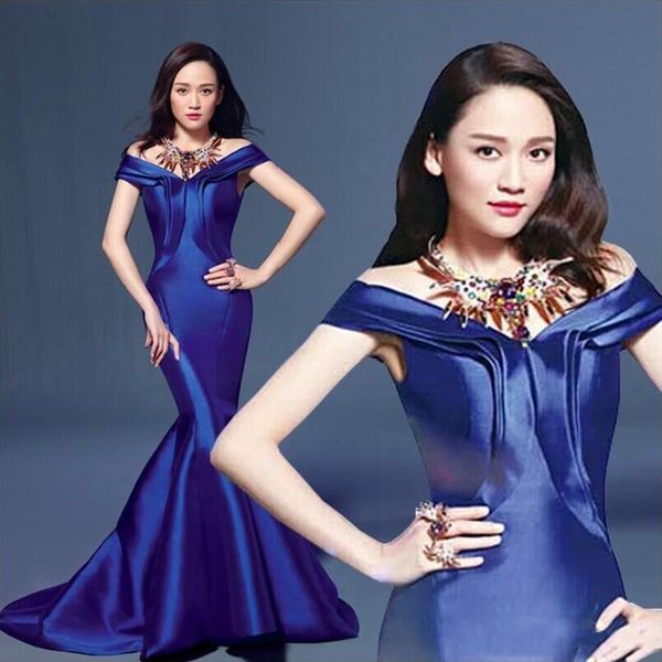 

2017 sell royal blue off shoulder mermaid long evening dresses v-neck floor length women prom dress custom made, Black;red