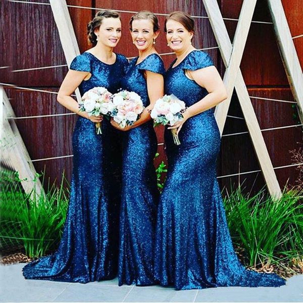 

sparkly navy blue bridesmaid dresses short sleeve round neck sequins floor length 2020 girls party gowns custom size, White;pink