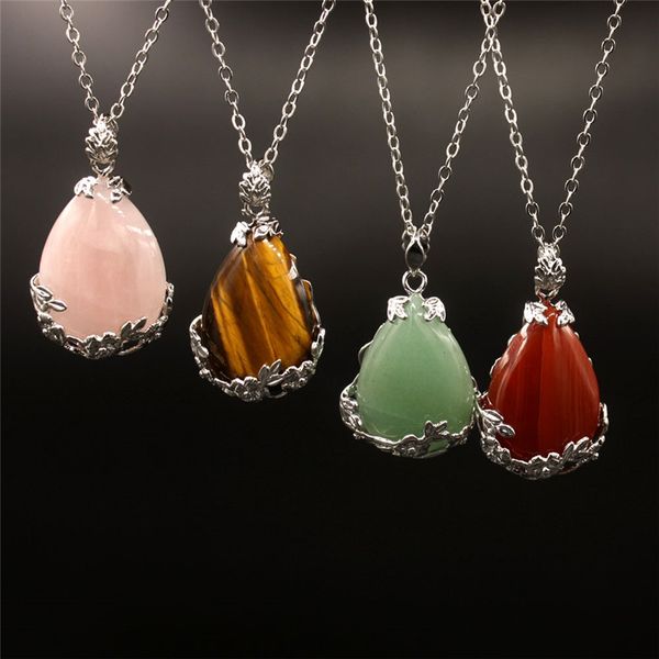 Atacado Hot Cristal De Quartzo Lágrima Pingente Forma Pear Rose Quartz Cornalina Única Fiança Charme Cura Pedra Pingentes Colar para Venda