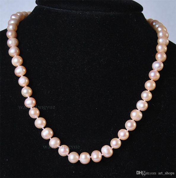 

details about long 18" 8-9mm real natural pink akoya cultured pearl jewelry necklace, Silver