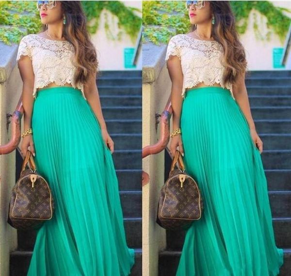 

макси шифон длинные юбки 2017 бесплатная доставка складки длина пола мятно-зеленый шифон выпускного вечера юбка для женщин, White