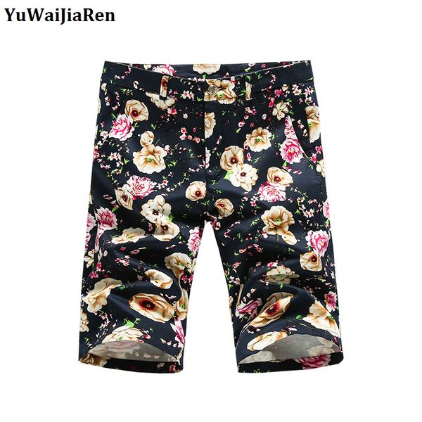 

wholesale- yuwaijiaren summer men beach floral shorts casual dress cotton men shorts fashion mosaic flower beach shorts big yards trousers, White;black