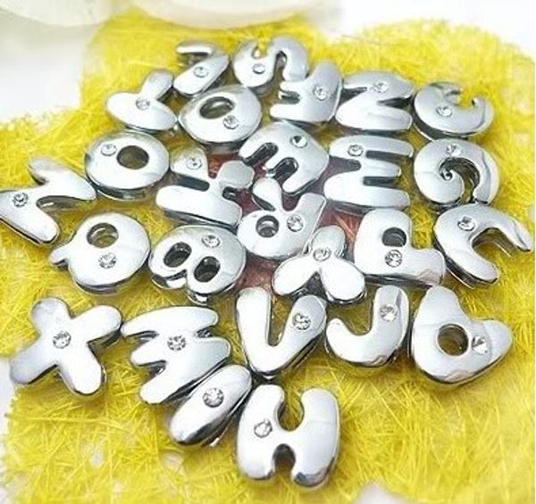 

8mm 130pcs/lot a-z one rhinestone slide letters diy alphabet accessories fit for 8mm pet collar keychains, Bronze;silver