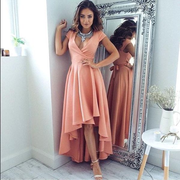

modern high low long coral prom dresses 2017 deep v-neck short sleeves formal dresses evening party wear summer cocktail dress ba6583, Black