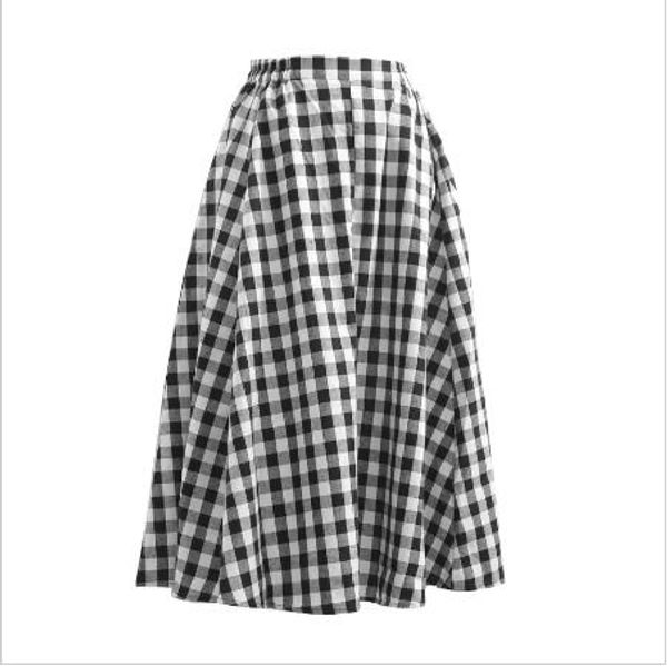 

High Quality Elastic waist Cotton Black White Plaid Women Skirt Vintage Mori girl style Casual Summer Long Skirt saia feminina