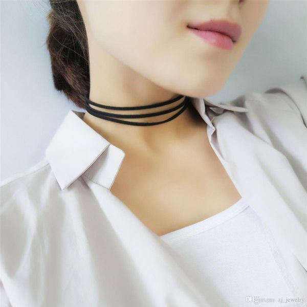 

2017 vintage gothic leather choker fashion simple 3 layered collar necklace for women collier bijoux gothic chain charms gift, Golden;silver