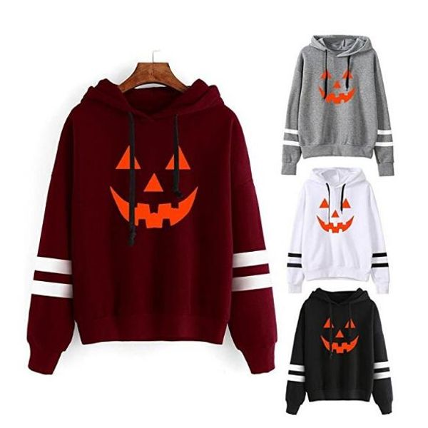 

halloween hoodies for women autumn fall new hooded casual pullovers pumpkin printed design sweatshirts tees, Black