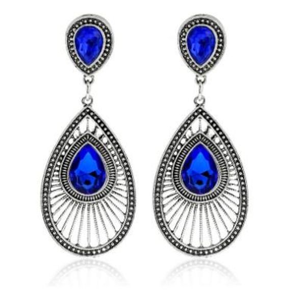 

vintage womens drop earrings cut out waterdrop gemstone hook dangling earrings womens jewelry gifts for her, Silver