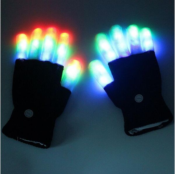 7 modalità colorate che cambiano guanto LED lampeggiante per KTV Party Finger lampeggiante bagliore lampeggiante punta delle dita guanti LED luce di Halloween guanti magici