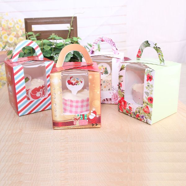 Caixas de bolo portátil com favor da janela caixa de favor do casamento favores do casamento caixas de presentes de natal caixa de favores do partido de natal
