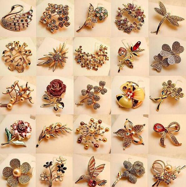 

10pcs/lot mix style color fashion crystal jewelry brooches pins for diy craft gift br08*, Gray