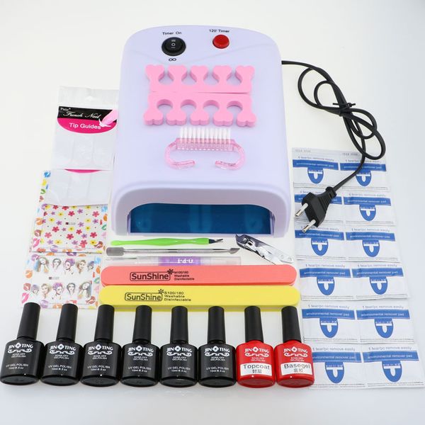 

wholesale- nail art tools kit set 36w uv lamp & 6 color 10ml soak off gel polish nail base gel coat gel polish kit nail manicure tools