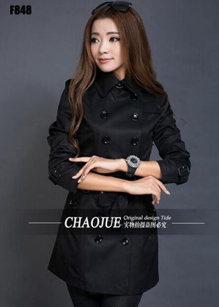 

women in the spring and autumn period and the han edition boutique new england elegant long trench coat of big yards / s-4xl, Black