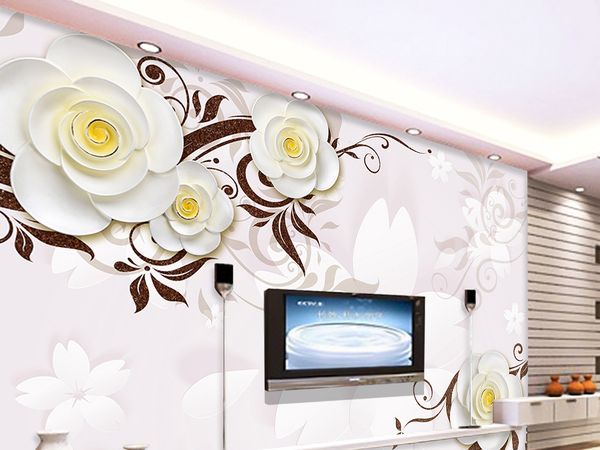 

stereo white flowers relief tv background wall mural 3d wallpaper 3d wall papers for tv backdrop