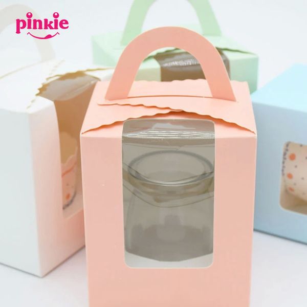 

wholesale-10 pcs/lot package cupcake wrapper pure color window glass paper mousse cake box wood chaff cup pudding bottle party decoration