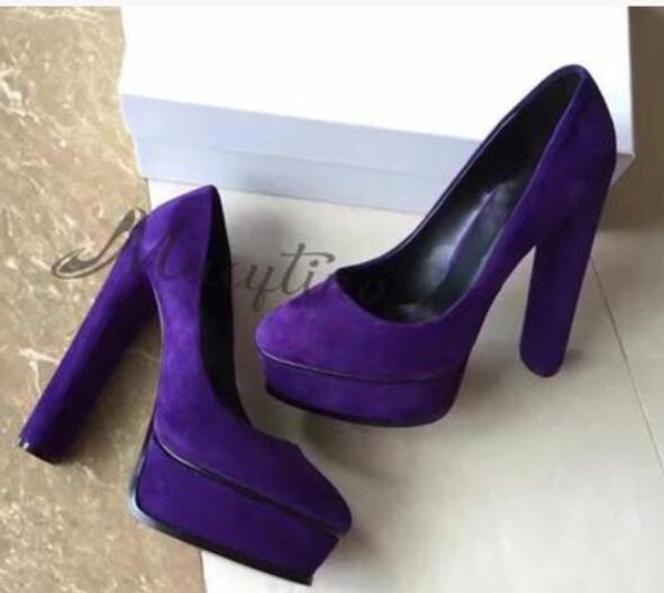 

2017 women velvet pumps platform high heels chunky heel party shoes blue high heels point toe dress pumps, Black