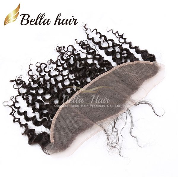 

sale curly wave frontal closure only 13x4 ear -ear lace frontals with baby hair brazilian human hair extensions bella products, Black;brown