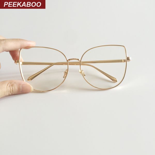 

wholesale- peekaboo new big cat eye glasses frames for women brand black silver gold clear fashion glasses cat eye metal frame