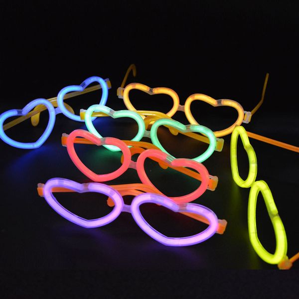 

2017 new love heart glow stick on eyeglasses glow in the dark rave party glasses birthday wedding favors glow party supplies
