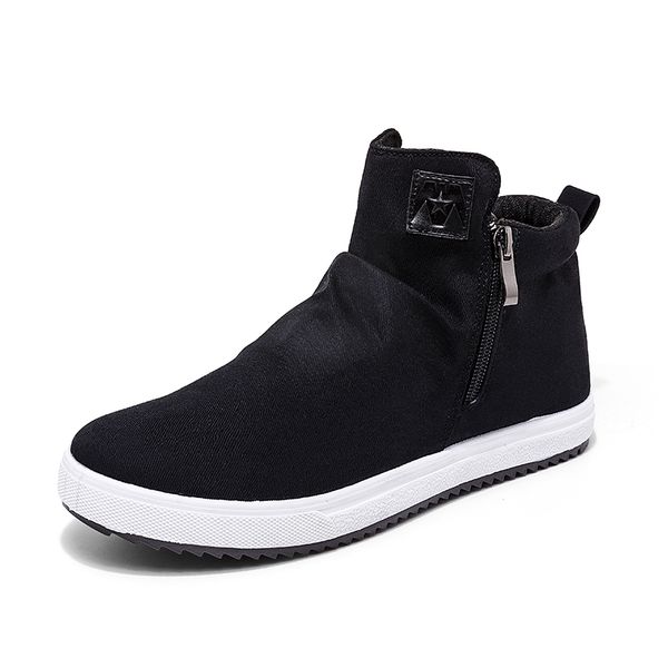 

men canvas shoes 2017 lace-up style breathable fashion casual youth students flat shoe high shoe, Black