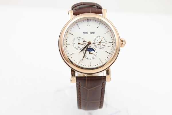 

Luxury Brand watch for men Complications Perpetual Calendar moon phase watch automatic white dial leather belt gold Watch Men Watches PP119