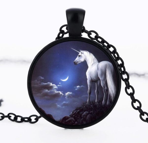 

12pcs/lot unicorn necklaces european and american white horse universe gemstone pendant necklace kaleidoscope pendant necklaces 2017 autumn, Silver