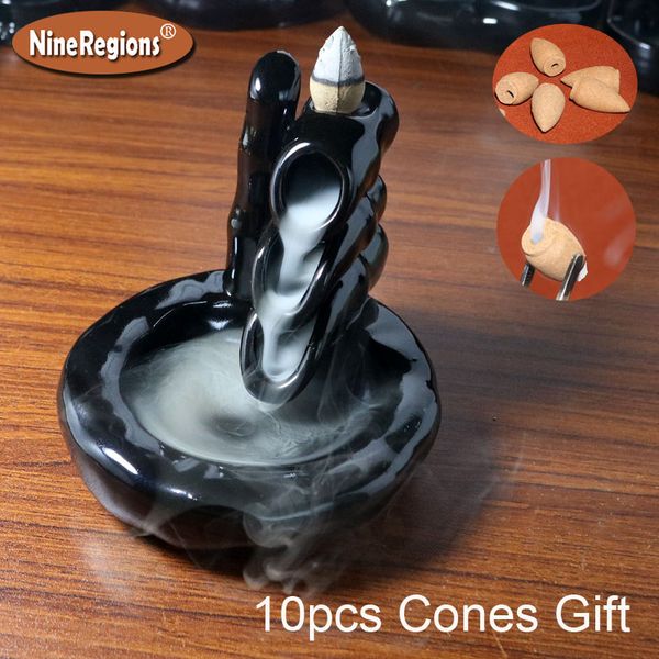 

10pcs wormwood cones gift fragrance room creative home decor smoke backflow cone stick burning ceramic incense burner holder censer