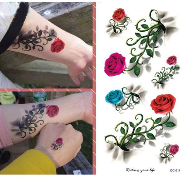 Acheter Le Motif De Lépaule Des Femmes De Modèle 3d Grand Coloré Shine Rose Fleurs Fille Autocollant De Tatouage Faux étanche De 061 Du
