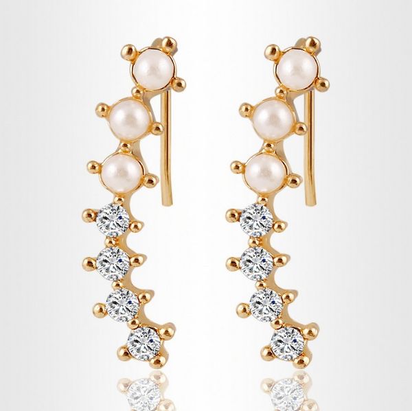 

fashion women gold color simulated pearl shining crystal earring cuff ear clips earring jewelry hz, Golden;silver