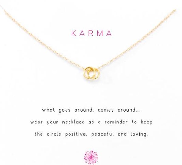 

with card cute necklace with 2 circles pendant(karma), silver and gold color, and