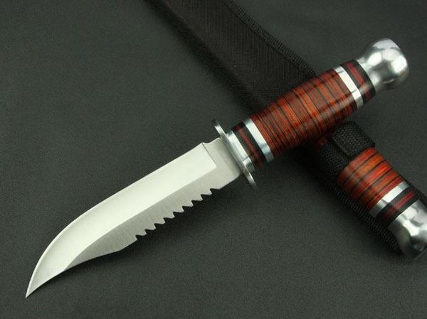 Novo 440 lâmina de aço punho madeira lâmina fixa sobrevivência bowie faca caça k3021b melhor qualidade