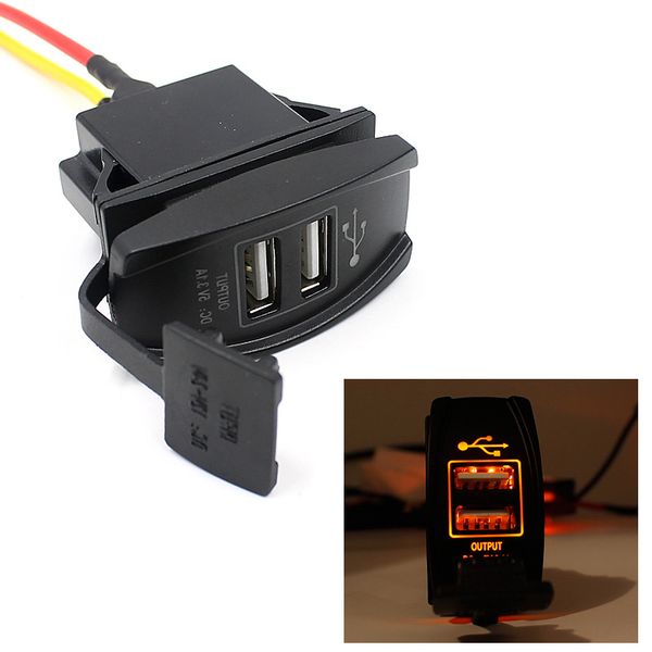 

12 v 24 v car auto boat accessory orange led dual usb power adapter socket charger
