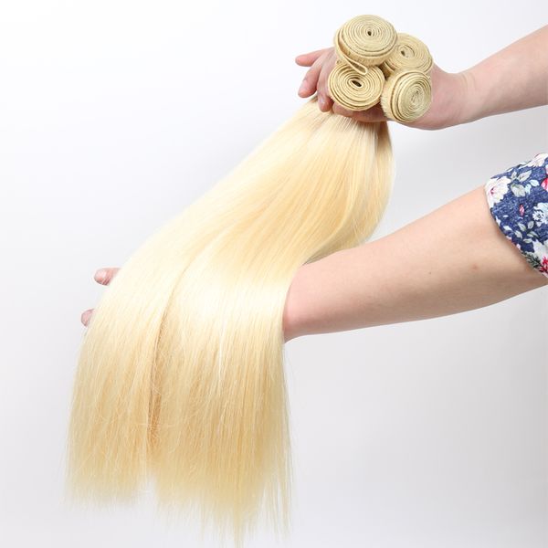 Cuticle allineato setoso capelli umani diritti 613 Colore biondo tessuto per capelli 3 Bundles Testa piena Capelli umani Tessuto