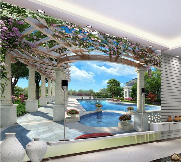 

luxury european modern high-end luxury villa 3d swimming pool backdrop