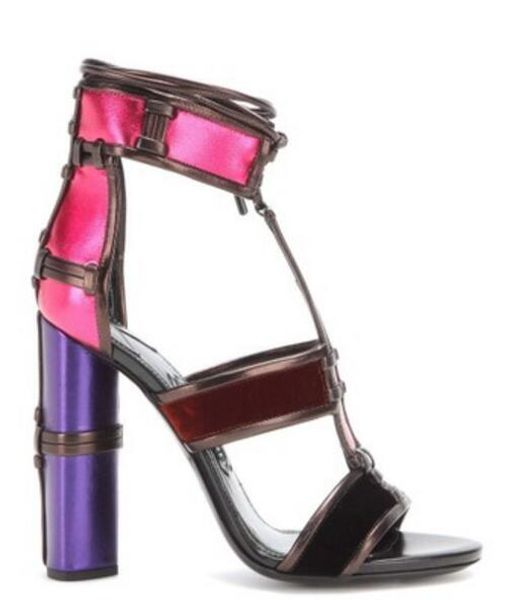 

2017 fashion women chunky heel sandals mxied color sandals party shoes patchwork high heels gladiator sandals, Black