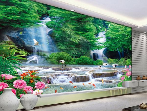 Foto Mural 3D estereoscópico Waterfall Wallpapers Paisagem para sala de estar TV de Fundo Papel de parede do estilo chinês