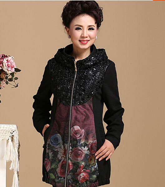 

wholesale- size xl xxl xxxl xxxxl (bust 122cm) middle-aged and old warm hooded cardigan coat plus size women's clothing ing, Black;brown