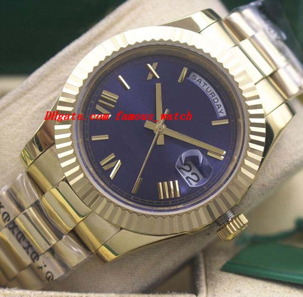 

2019 luxury watches mens gold rome blue dial 118348 watch chest 41mm automatic fashion men's watch wristwatch, Slivery;brown