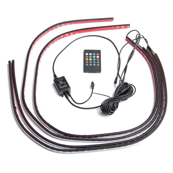 

4pcs 5050 smd rgb led strip 12v dc under auto car tube underglow underbody system light tube kit waterproof wireless control