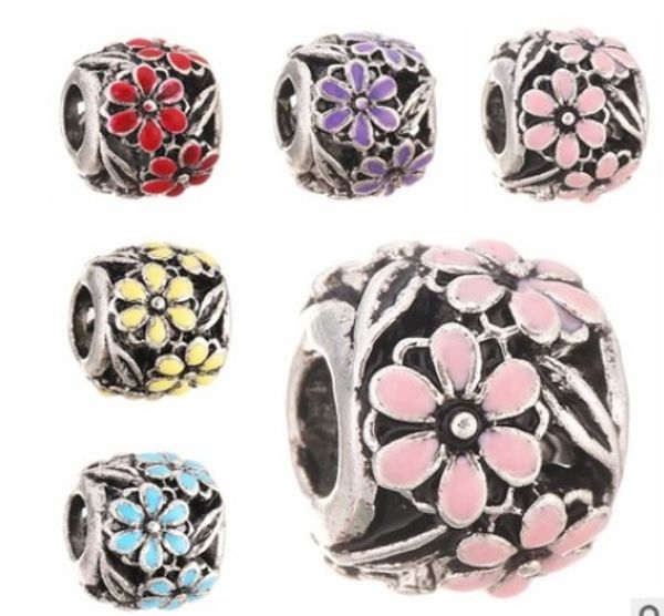 

wholesale fit sterling silver pandora bracelet charms enamel flower european charm beads fit snake chain bracelet diy original jewelry xmas, Black