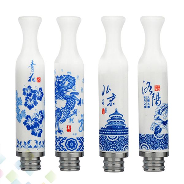 

China Drip Tips Ceramic Drip tips Blue and White Porcelain Long Drip Tips Mouthpiece Fit 510 E Cigarette Atomizers DHL Free