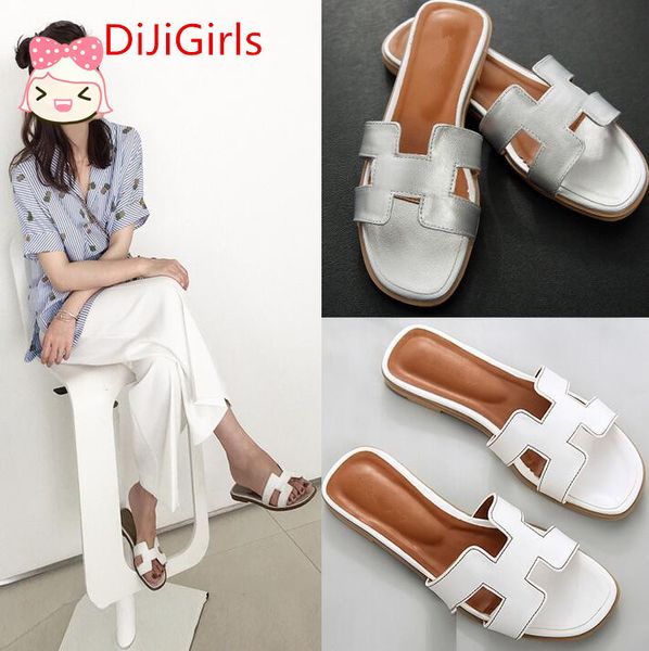 

DiJiGirls High quality fashion Genuine Leather Female Slippers Luxury Sandals Women Black Colors Sandals Female Top Quality Bea