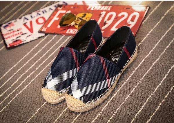 

Women Casual Shoes Flats Chaussure Homme Plaid Women Canvas Shoes Slip On Round Strawtoe Lazy Ladies Fisherman Loafers